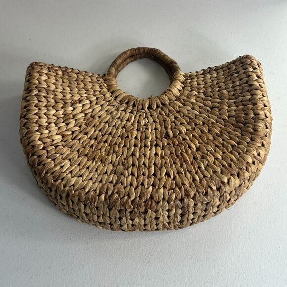 Xhilaration Brown Handbag Purse Half Circle 100% Corn Husk Lined Beach Summer - Picture 2 of 8